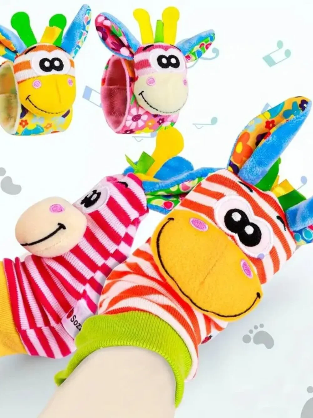 NEW Rattle Socks Wrist Hand Foot Finder Giraffe Sensory Toy Set Learning Baby